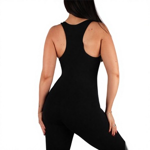 Combinaison gainante noire sans manches pour femme, taille haute, contrôle du ventre, coupe ajustée, col rond, longueur intégrale, pour le yoga - Product Image 3