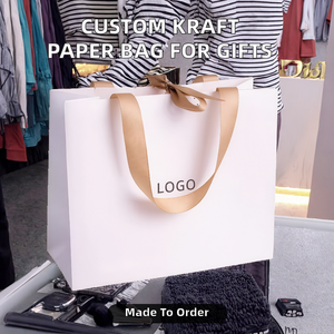 Luxury White Square Bottom Carrier <b>Bag</b> with Twisted Handles Custom Logo Ribbon Tie Recyclable Packaging - Product Image 2