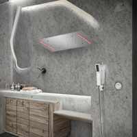 Kit de douche LED à montage au plafond pour hôtels modernes, finition chromée, pommeau de douche effet pluie 360x500mm, mitigeur thermostatique, garantie 5 ans