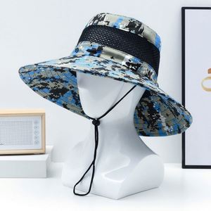 Verano al aire libre ala ancha camuflaje pescador sombrero Camo sol pesca gorra Safari cubo sombreros con cuerda - Product Image 2