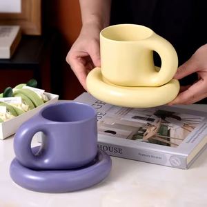 Hot Sale Nordic Ins Style Pangpang Fat <b>Mug</b> Ceramic <b>Coffee</b> Tea <b>Mug</b> With Saucer Chubby Handle <b>Mug</b> With Saucer <b>Set</b> - Product Image 4