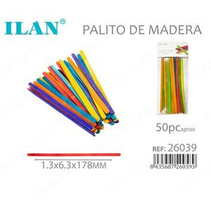 Bastoncini di Legno Colorati Ilan 1.3x6.3x178mm 50 Pezzi Materiali per Artigianato - Product Image 1