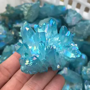 Grosir Kristal Pelangi Biru Titanium Aura Kristal Lemurian Seed Quartz Cluster untuk Penyembuhan