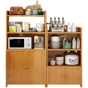 Étagère de rangement de <span class=keywords><strong>cuisine</strong></span> en bambou, support de four à <span class=keywords><strong>micro</strong></span>-ondes multi-niveaux sur pied, <span class=keywords><strong>meuble</strong></span> de rangement multifonctionnel moderne, buffet - Product Image 1