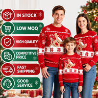 Pull de Noël familial en stock pour le Nouvel An – Pull jacquard tricoté inspiré du Nord, motif renne et flocon de neige, à prix abordable