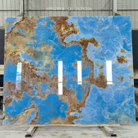 Carreaux de marbre onyx bleu brésilien de luxe pour table en onyx bleu quartzite