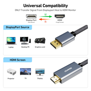 Cable <span class=keywords><strong>BENFEI</strong></span> 4K a HDMI [Carcasa de Aluminio, Trenzado de Nailon], Cable Unidireccional DP 1.2 de Computadora a HDMI 1.4 para Pantalla - Product Image 2