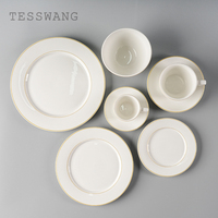 Service de table en céramique blanche TESSWANG avec bordure dorée, vaisselle de luxe en porcelaine, ensemble d'assiettes, de bols et de tasses pour restaurant, mariage, banquet