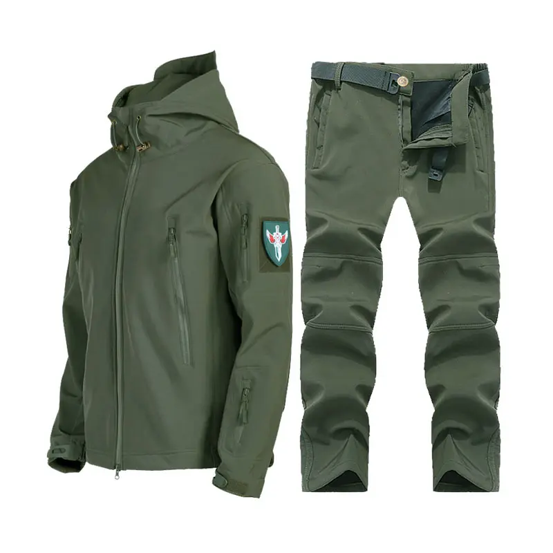 custom men's jacket set sharkskin soft shell jacket men's winter fleece warm jacket and pants sets