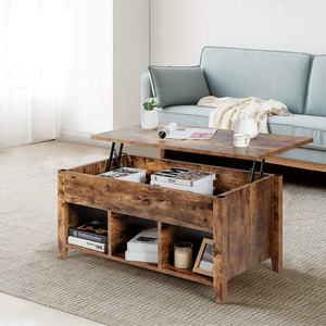 Mesa de centro superior elevadora de madera con compartimento de almacenamiento oculto 3 estantes inferiores abiertos Mesa de centro emergente de un solo nivel Sala de estar - Product Image 3
