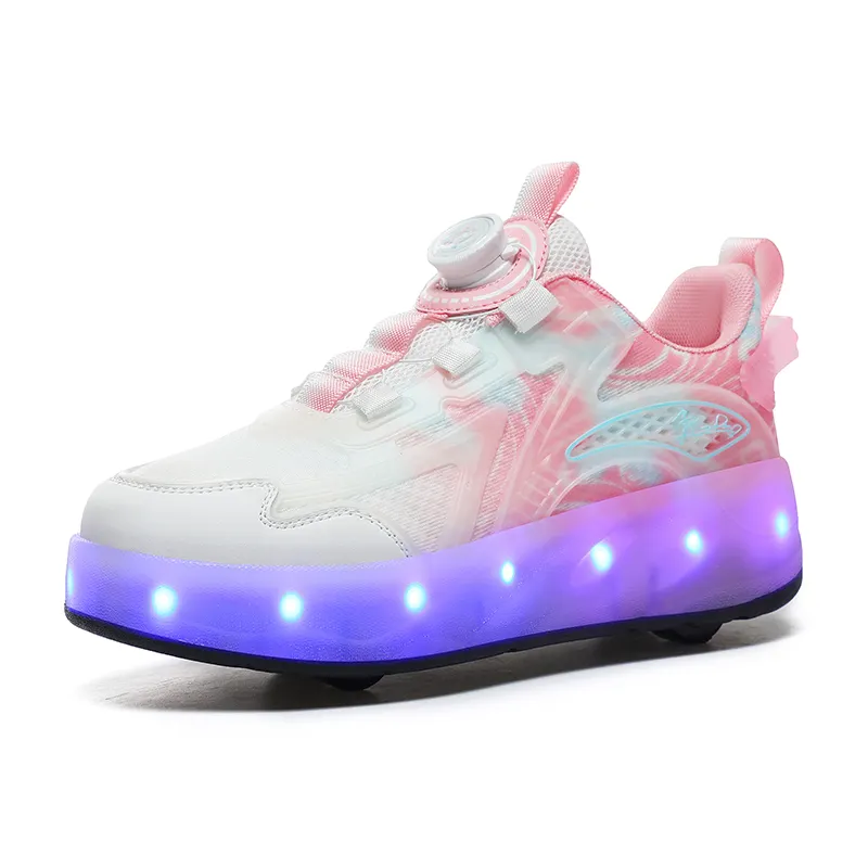 2023 Light Up Logo personalizzato retrattile a quattro ruote Spinning Skate Shoes Lighting Roller Shoes con ruote retrattili Breath