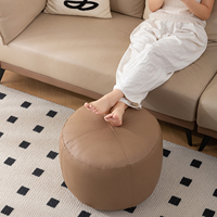 Pouf rond en similicuir PU, repose-pieds compact avec panneaux cousus, siège d'appoint pour canapé, salon, chambre, coin lecture