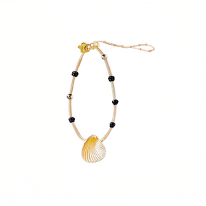 <b>Beaded</b> <b>Bracelet</b> With Shell Charm Gold Plated Stainless Steel Sustainable Fashion Jewelry For Women - Product Image 2