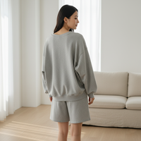 Ensemble de survêtement 2 pièces pour femme : Sweat-shirt polo court à col contrastant et col en V, pantalon de survêtement large, couleur anthracite, vente en gros