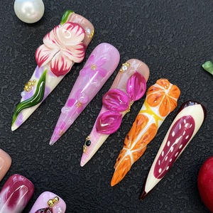 Ongles en acrylique <span class=keywords><strong>press</strong></span>-<span class=keywords><strong>on</strong></span> XXL extra longs, faits main, avec paillettes et strass, qualité salon de luxe, peinture à la main, <span class=keywords><strong>gel</strong></span> brillant - Product Image 4