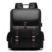 Tas Ransel Kulit PU Retro Lembut dengan Pengisian Daya USB, Kapasitas Besar, dan Gesper Sabuk untuk Perjalanan