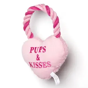 2024 best durable squeaky Valentine's Day HEARTS ON ROPE I WOOF YOU PUPS&KISSES-RED/PINK+Customize Plush toys