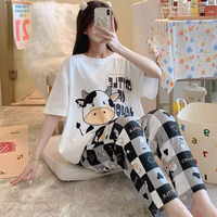 Ensemble de pyjamas d'été pour femmes en gros, 2 pièces, grande taille, vêtements de nuit amples en soie de lait, tenue décontractée douce pour la maison
