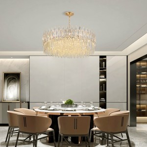 북유럽풍 물방울 크리스탈 샹들리에 천장 조명 75cm 골드 바디 E14 소켓 맞춤형 펜던트 루스터 - Product Image 2