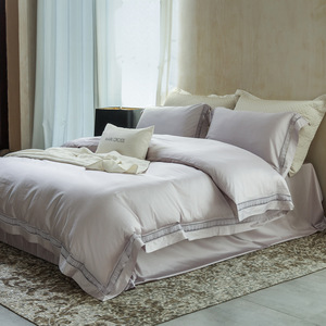 French Style Solid Color Light Luxury <b>Bedding</b> Set Tencel Cotton Four Piece Summer Breathable Duvet Cover Set - Product Image 1