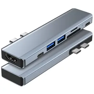 7-in-2 USB C Hub עם HDTV-תואם 4K Thunderbolt USB סוג C Dock TF SD כרטיס קורא פ"ד 7 ב 1 סוג c רכזת עבור MacBook