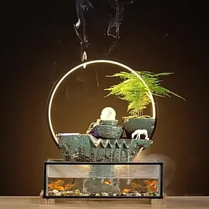 Dropshipping Sorte Feng Shui Desktop Fonte Criativa Zen Meditação Circulando Água Cerâmica Fonte De Água Com Tanque De Peixes