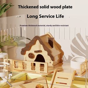 Gouden Beer Luxe Villa Winter Speciale Hamsterkooi Grote Ruimte Acryl Transparante Knoopsluiting Voedingsdoos Massief Hout - Product Image 1