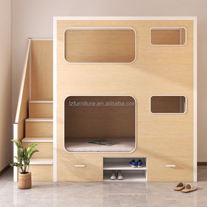 Youth Hostel Series Wooden Capsule Bunk Bed for 2 People Underbed Shoes Cabinets Side Stairs Durable Sleeping Pod - Product Image 1