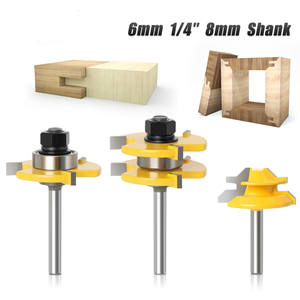 3 pièces 6mm/1/4 "/8mm tige <span class=keywords><strong>languette</strong></span> et joint de <span class=keywords><strong>rainure</strong></span> mèche de toupie avec verrouillage à 45 degrés mèche de toupie pour <span class=keywords><strong>fraise</strong></span> à bois - Product Image 3