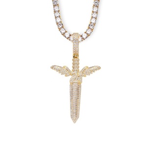 Nuevo Collar de Cadena con Colgante de Espada de Ángel Dorada de <span class=keywords><strong>21</strong></span> <span class=keywords><strong>Savage</strong></span>, Joyería de Rap Hip Hop, Collar con Colgante de Cruz con Circonitas Cúbicas, Estilo Iced Out para Hombre - Product Image 5