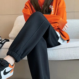 Women's Autumn Winter Casual Waffle Knit Fleece <b>Lined</b> Jogger <b>Pants</b> Loose Fit Mid Waist Micro Elasticity Breathable - Product Image 3