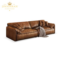 Canapé de luxe 4 places en cuir ciré, design moderne, structure en bois massif, éponge haute densité, convertible, pour appartement, villa, salon