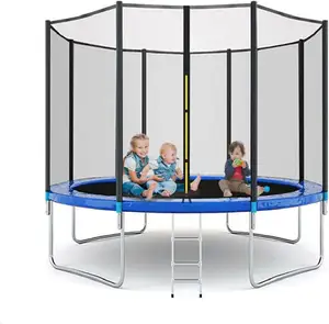 All-Steel Metal Frame Basketball Trampoline, Outdoor Trampoline with Safety Enclosure Net, Kids Recreational Trampolines