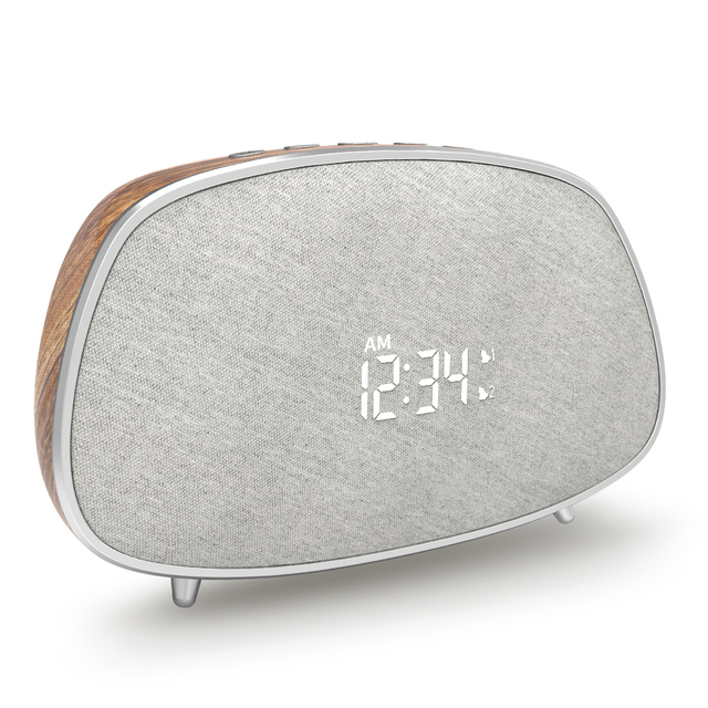 Eson Retro Dual LED Digital Alarm Clock FM Radio Version 5.4 30W Stereo Sound Wooden Wireless Speaker for Computer Use