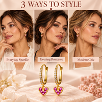 Boucles d'oreilles créoles fines plaquées or avec zircons cubiques et breloques cœur rose – Cadeau tendance pour mariage et fête pour femme – Bijoux de mode