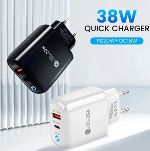 Adaptador de Corriente 2 en 1 con Doble Puerto, Carga Rápida QC 3.0 PD 38W para Puertos USB-A <span class=keywords><strong>Tipo</strong></span> <span class=keywords><strong>C</strong></span>, Enchufe US/EU, Auriculares - Product Image 2