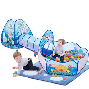 Tenda da Gioco Portatile 3 in 1 per Bambini con Tunnel, Piscina di Palline e Canestro da Basket, Casetta Pop-up per Interni ed Esterni, Regalo per Bambini (Palline non incluse) - Product Image 1