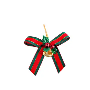 Adornos navideños Bowknot con campanas Regalos de Navidad Guirnalda de árbol de Navidad decoraciones accesorio Rojo y Negro Plaid pequeño arco