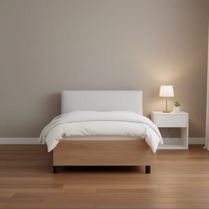 Base de Cama Individual Tapizada en Cuero Sintético Blanco, Estructura de Madera Contrachapada, Diseño Minimalista, Estilo de Cama Suave - Product Image 2