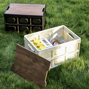 30L 55L Folding Plastic Picnic <b>Camping</b> <b>Storage</b> <b>Box</b> with Wood Lid Home Office and Outdoor Custom Container Tool - Product Image 4