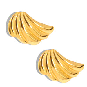 2024ミノスエンジェルウィングジュエリーセットステンレススチールPVD18kゴールド感謝祭イヤリングテクスチャードフェザーイヤリングネックレス - Product Image 1