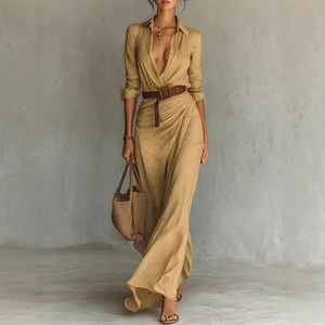 Женское длинное платье с поясом - Product Image 2