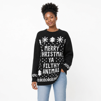 Pull-over en maille à col rond pour femme, noir et blanc, avec logo personnalisé, pour Noël, en mélange d'acrylique, tendance automne-hiver