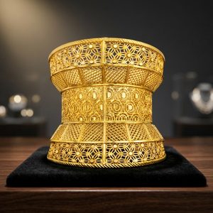 กำไลข้อมือแฟชั่นขายส่งแบบ Kada ลายฉลุทองตุรกี ชุบทอง 14K/18K/24K ทองเหลืองชุบทอง ลายดอกไม้ฉลุลายละเอียดกว้าง - Product Image 2