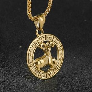 Joyería Religiosa, Serie Clásica, Moda Simple, Colgante de Oveja del Zodiaco, Chapado en Oro de 24K, Colgante de Acero Inoxidable, Aries - Product Image 1