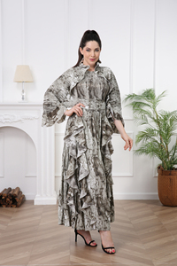<span class=keywords><strong>Robe</strong></span> <span class=keywords><strong>longue</strong></span> plissée florale <span class=keywords><strong>bohème</strong></span> pour femme, à manches longues, décontractée et élégante, idéale pour la plage ou le bureau, pour les marchés <span class=keywords><strong>de</strong></span> l'UE, des États-Unis et du Moyen-Orient - Product Image 2