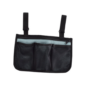 Sac de rangement pour accoudoir de fauteuil roulant, organisateur en maille noir réglable à montage frontal pour accessoires de fauteuil roulant - Product Image 3