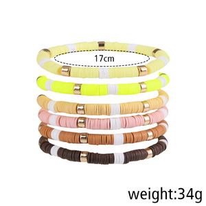 Minimalist <b>Ceramic</b> Bracelet Set 6 Piece Pack Colorful Geometric Design Unisex Gift Jewelry - Product Image 5
