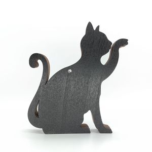 Uionen Hand Carved Wooden Cat Statue Animal <b>Craft</b> Decor Home Office Tabletop Decorative Desktop Ornament - Product Image 5
