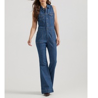 Combinaison ShanLai personnalisée chic à dos nu, jambe large et poches / Salopettes et combinaisons en jean pour femmes en gros